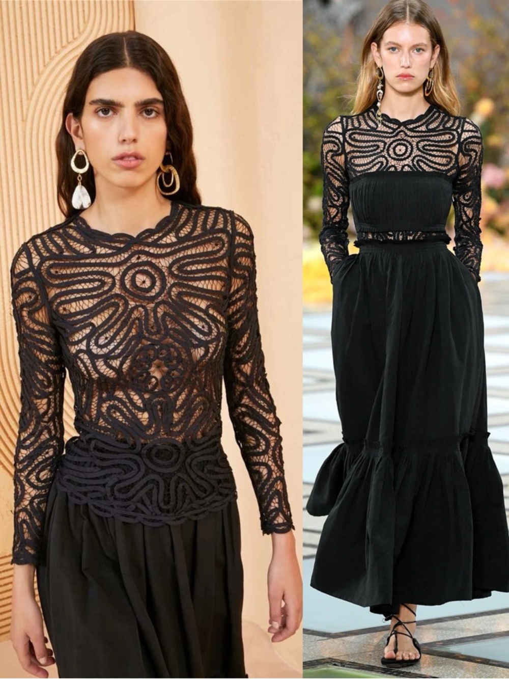 Ulla Johnson Nomi Hand Crocheted Floral Inspired Silk Blend Semi Sheer Top Black